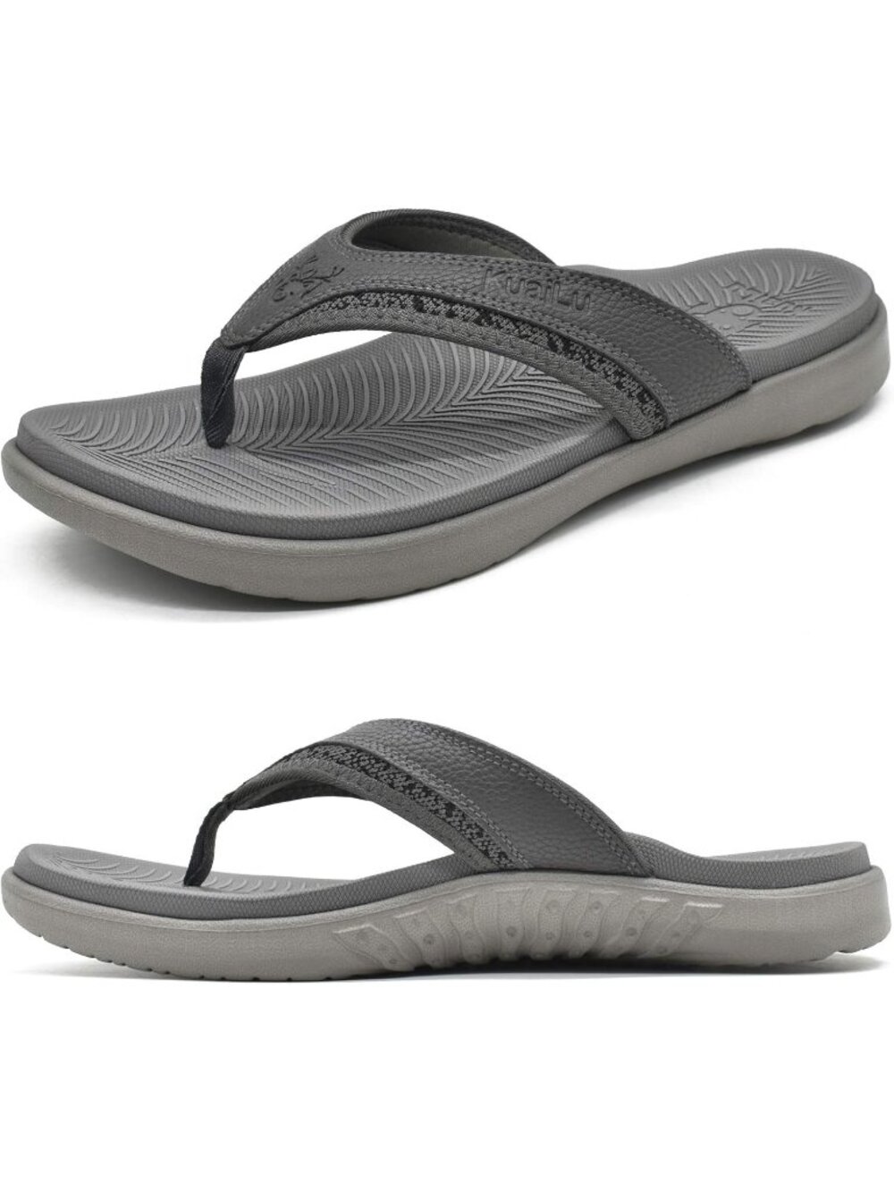 Men's All Grey Sport Flip Flops Comfort Orthotic Thong Sandals Arch Support